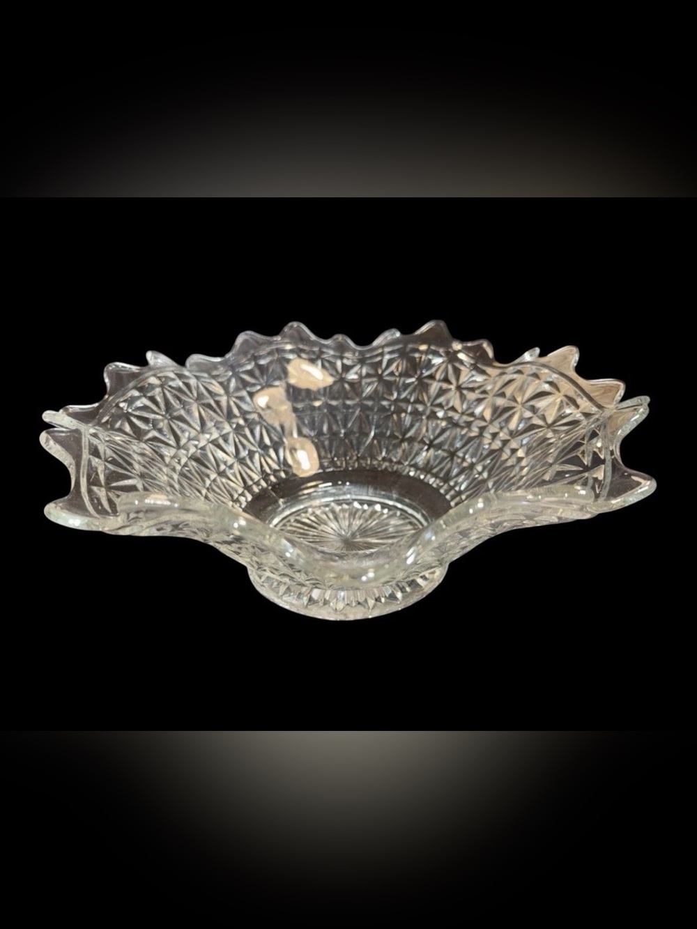 12” Heavy Imperial Glass Vintage Fruit Serving Bowl Rounded Sawtooth
